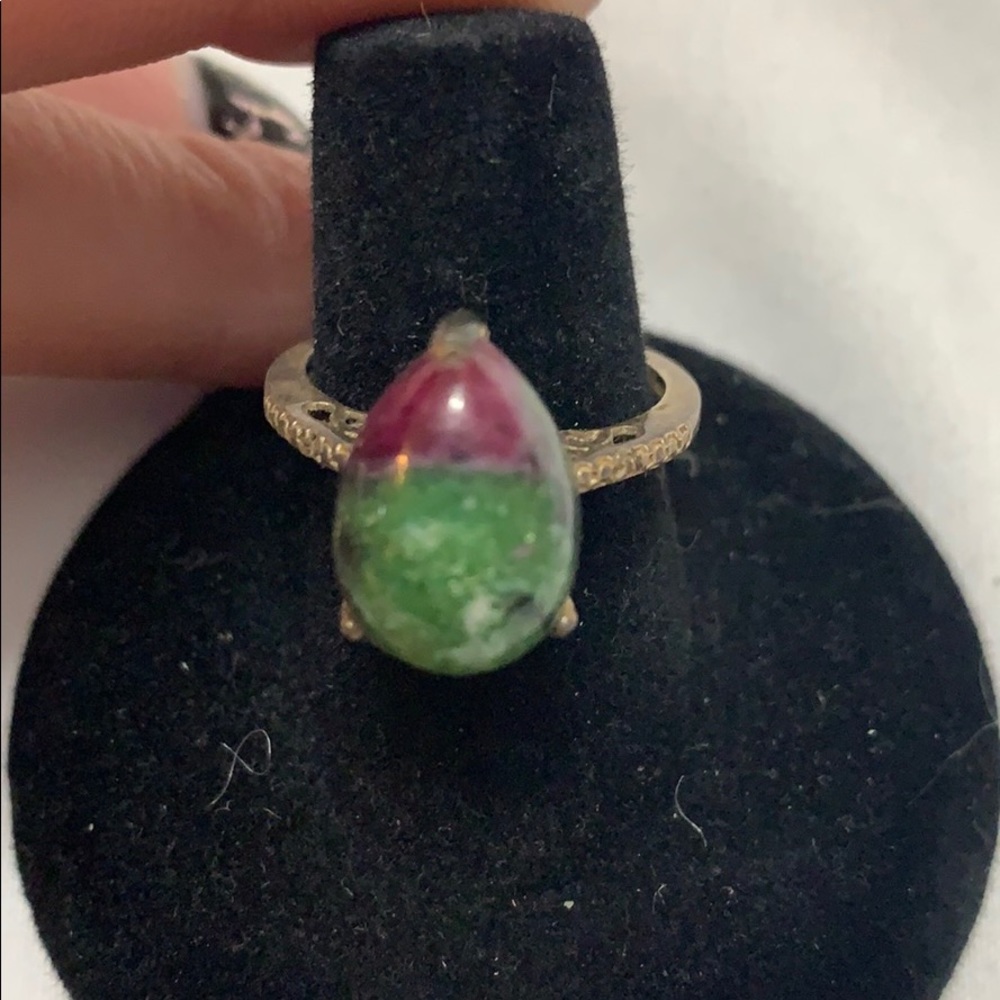 Sterling silver green and red stone ring